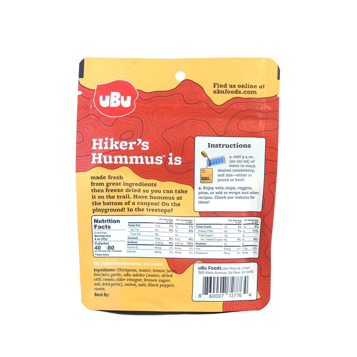 uBu Hiker's Hummus (8-pack) + Free Titanium Spork!